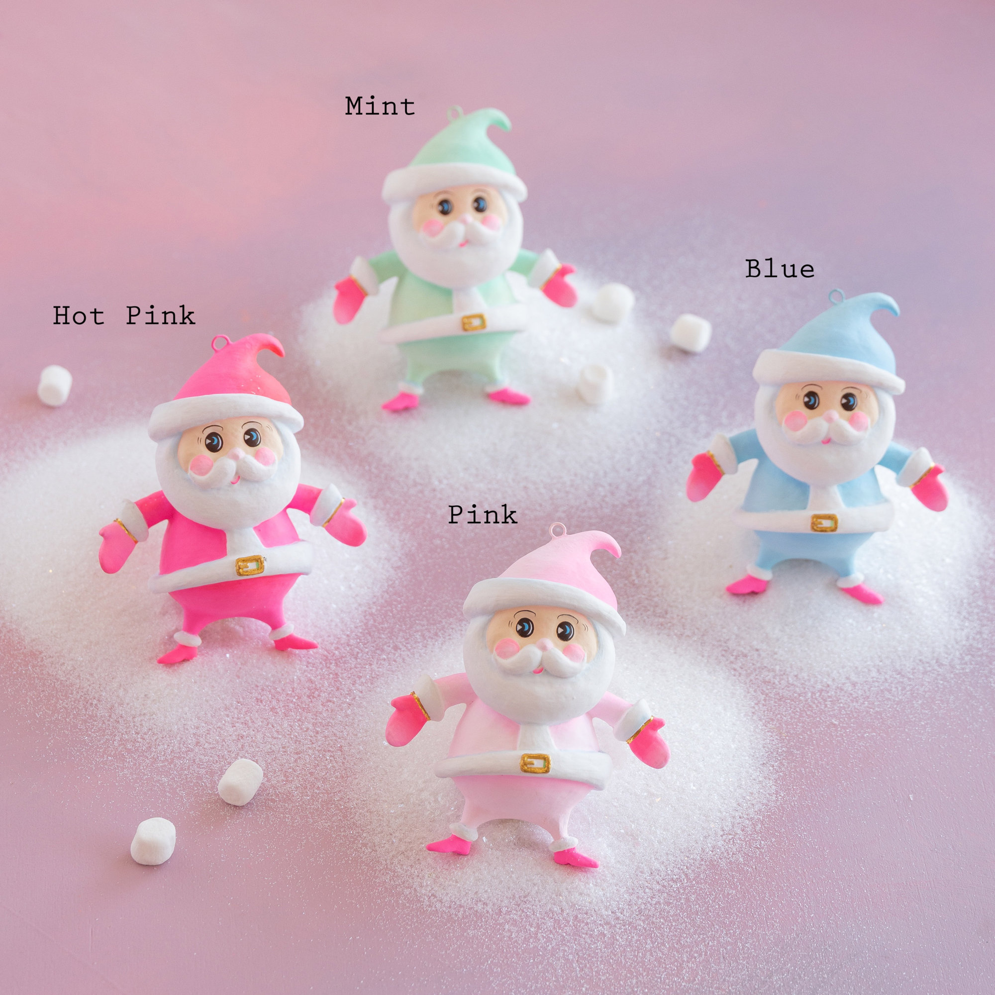 Glitterville Rainbow Baby Papa Noel Ornament, Hot Pink