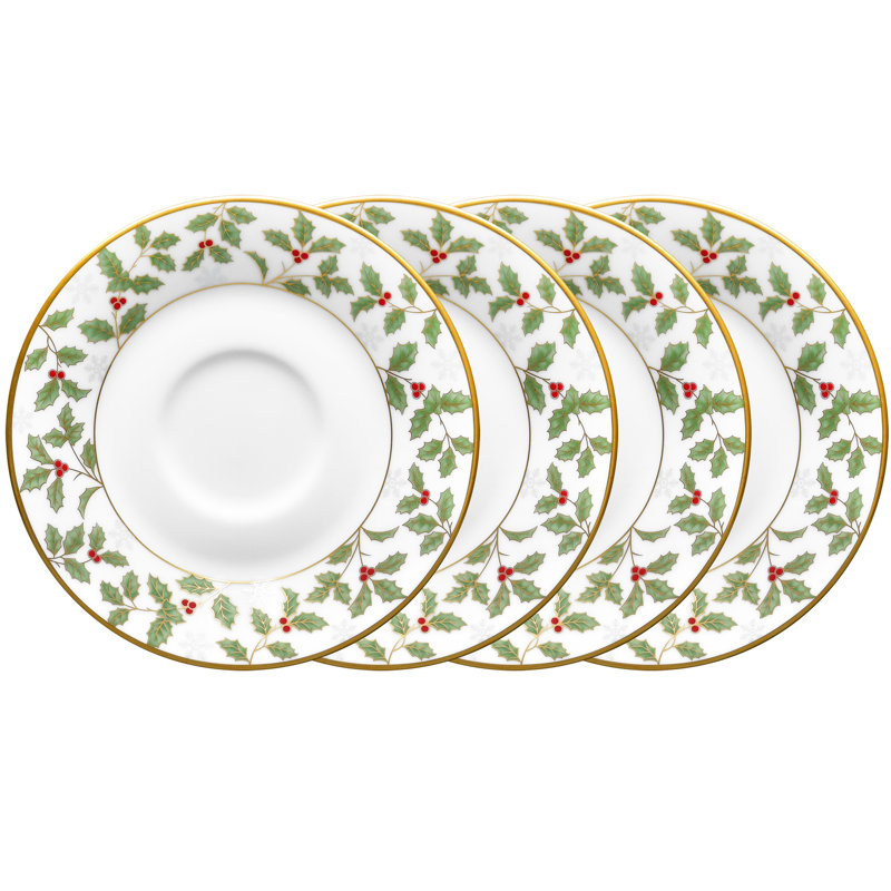Ensemble de 4 soucoupes de 6 po Noritake Holly & Berry Gold