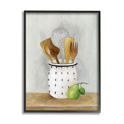 Ustensiles de cuisine, nature morte, giclée noire encadrée par Janet Tava