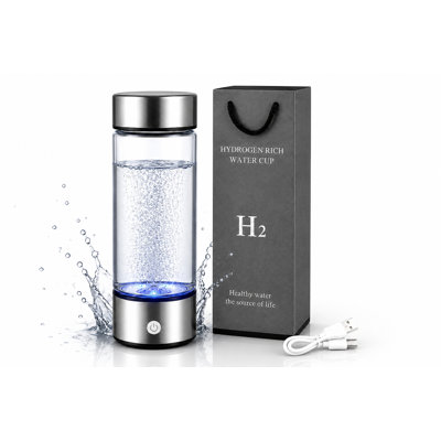 Hydrogen Water Bottle Generator, 420mL / 14.2 oz Portable Rechargeable Glass H₂ Water Ionizer with SPE/PEM Technology for Home, Office, Travel & Fitness