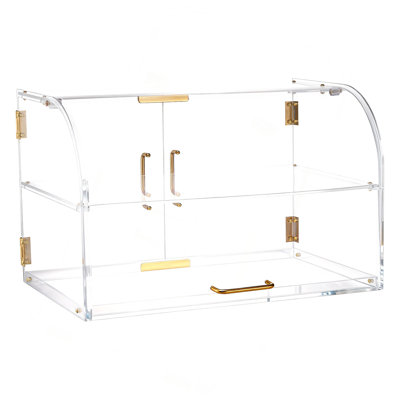 Bakery Display Case, 2-Tier Commercial Countertop Pastry Display Case, Clear Acrylic Bread Box for Kitchen, Party Cake Cabinet with Magnetic Rear Door for Cookie Dessert Donut, 22" x 14" x 14"