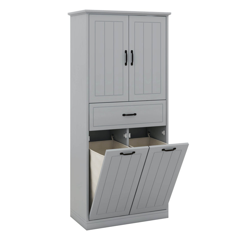 Tall Bathroom Storage Cabinet With Doors And Drawer, Storage Cabinet With Two Removable Laundry Basket, Adjustable Shelf