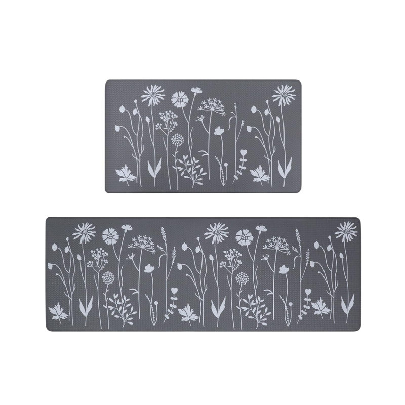 Grey 2 Pieces Kitchen Mats and Rug Set, Non-Slip Washable, Kitchen Floor Mats, Rectangle 43.51 x 120 cm