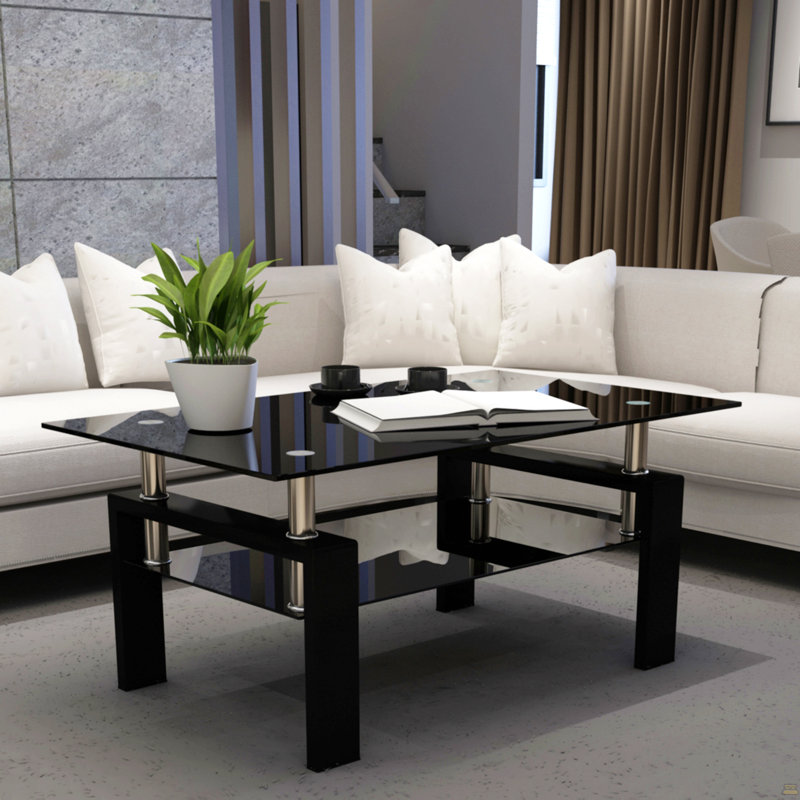 Table basse rectangulaire en verre, table basse transparente