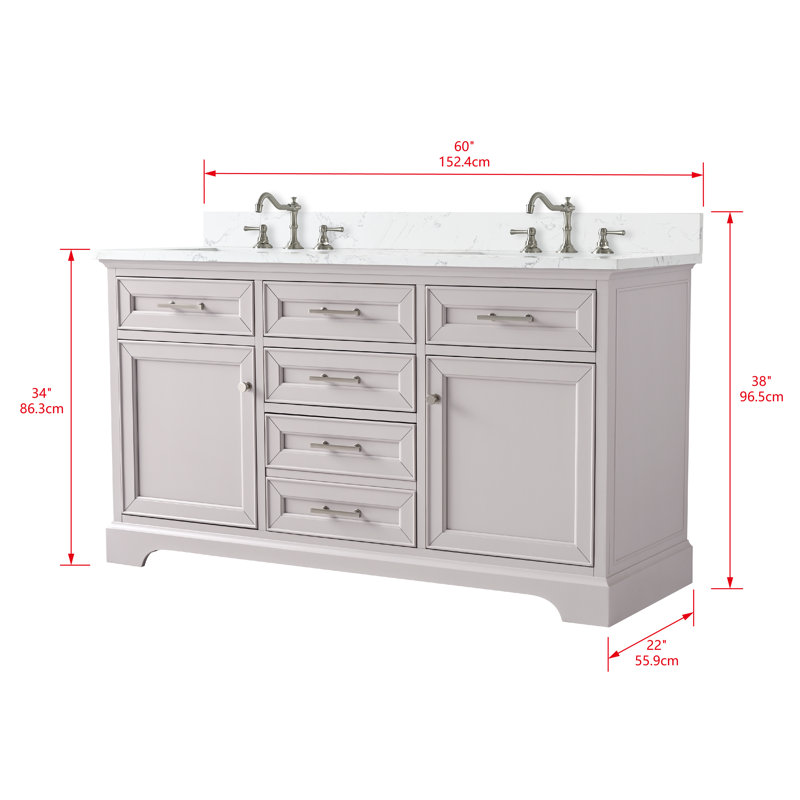Thompson 60" W Double Vanity, Taupe/Brushed Nickel