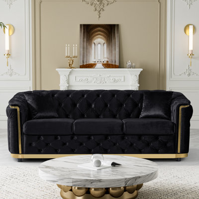  Canapé 85 po en velours Chesterfield