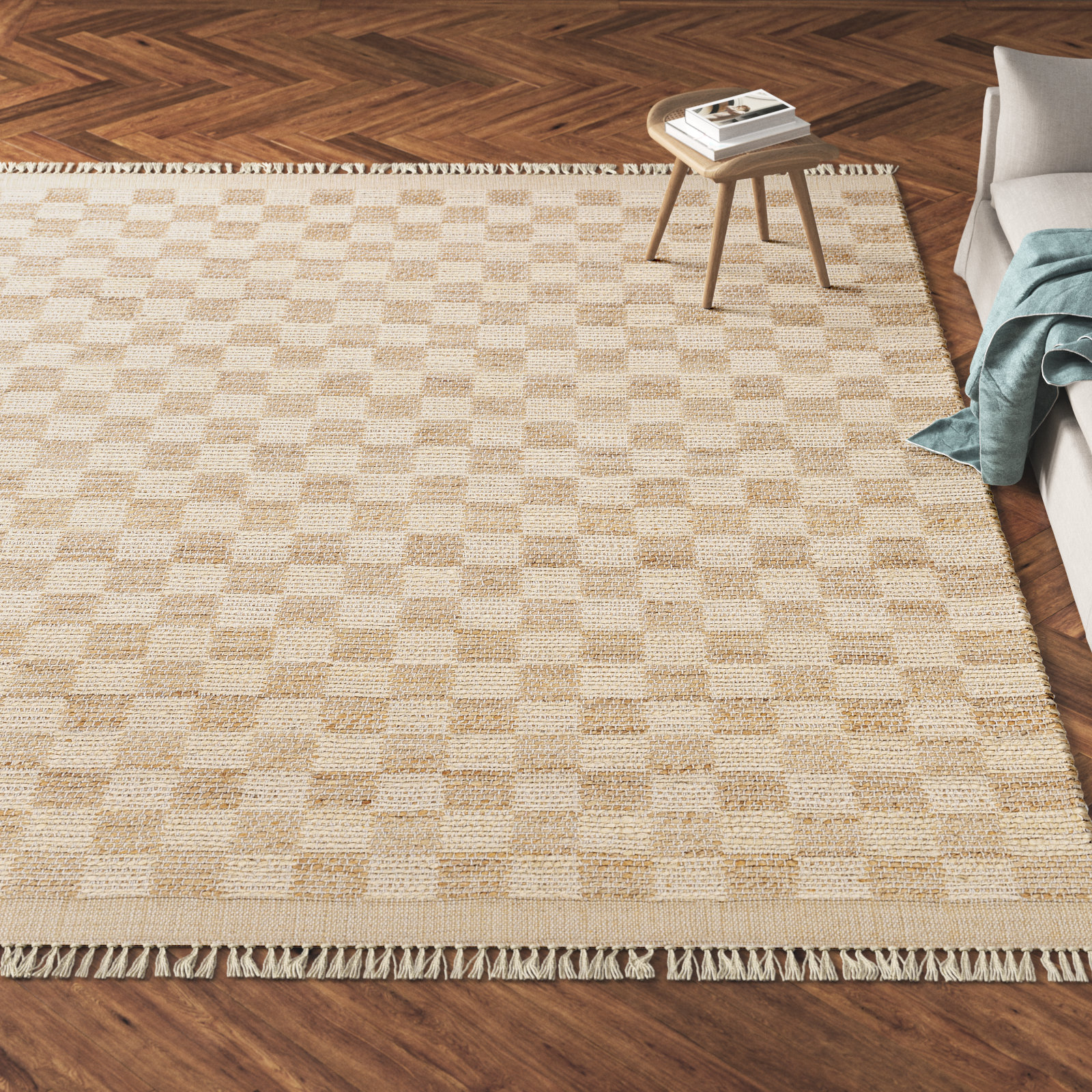 Tali Hand-Woven Checkered Jute Rug, Rectangle 10' x 14'