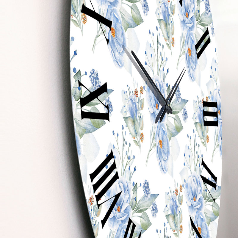 Blue Flax Flowers - Patterned Wall Clock, Medium