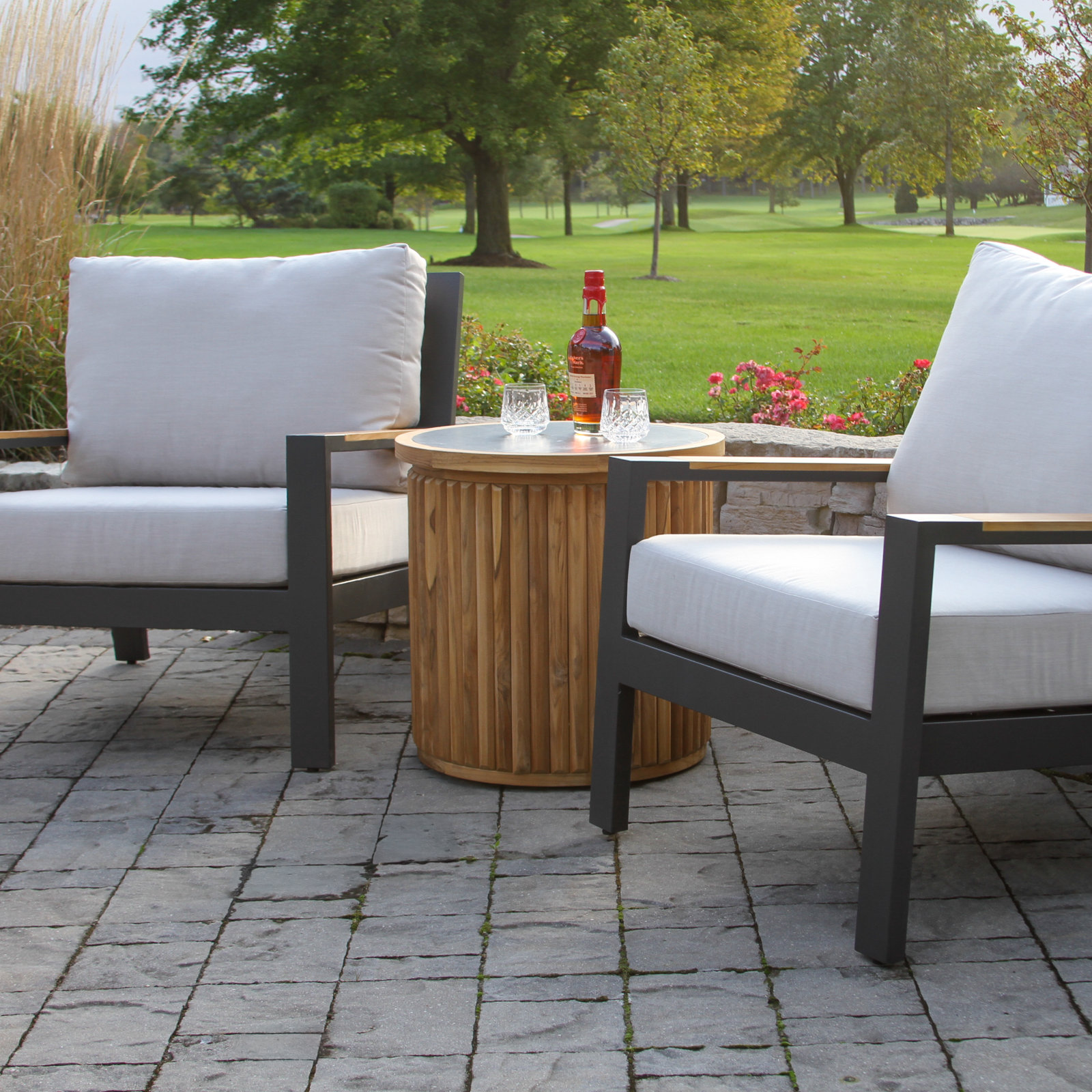 Estate Teak & Orobico Sintered Stone Accent Table