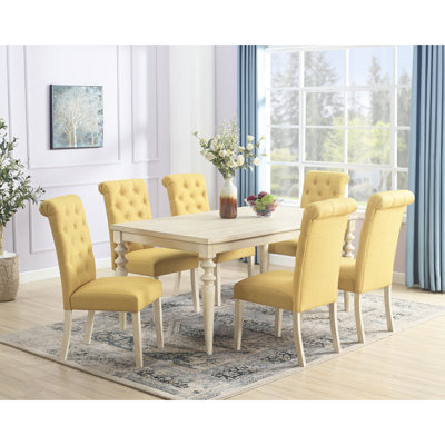 Ensemble de salle à manger 7 pièces : table et 6 chaises brillantes, beige-brun : rectangulaire de qualité