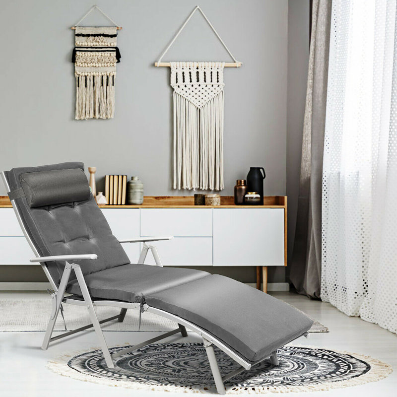 Chaise longue inclinable 70 po avec coussins Vaiga, Gris, Gris, Blanc