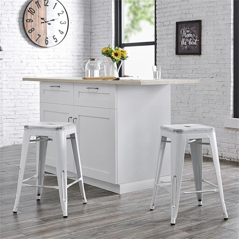 Tabourets de bar sans dossier, légers, industriels, contemporains, rustiques, rétro, costaux, en métal, sans dossier et avec 4 pieds (sans la table)