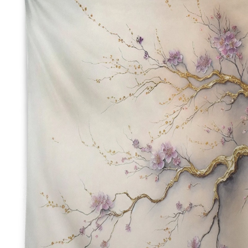 Tapisserie en polyester prune et cerisier en fleurs, H 32 po x l 39 po