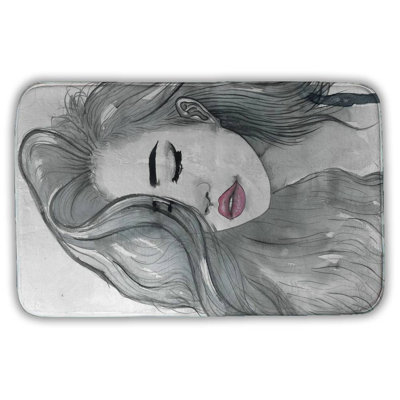 Beautiful female hair Bath Mat with Non-Slip Backing - Quick Dry Memory Foam Bathroom Rug - Absorbent - Modern Plush Spa-Style - Machine Washable