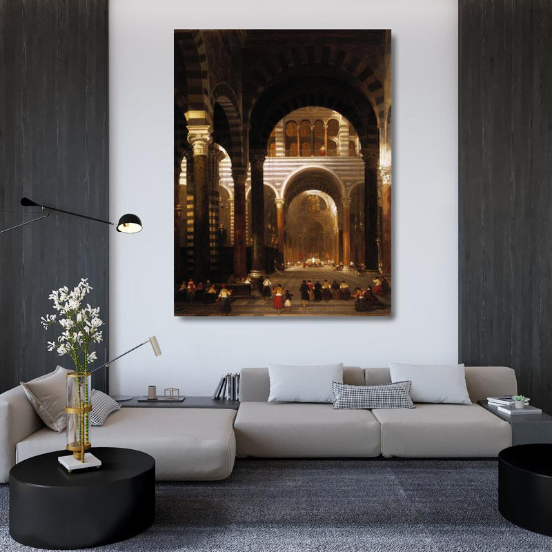 "Intérieur de la cathédrale, Pise." par David Roberts - Art mural sur toile tendue avec châssis, H 48 po x l 33 po