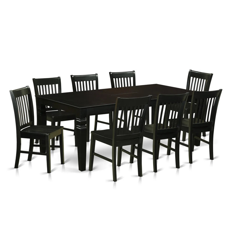 Ensemble de table et chaises de cuisine 9 pièces comprenant une table de salle à manger rectangulaire avec rallonge papillon et 8 chaises, noir