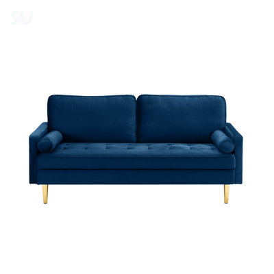 Canapé en velours minimaliste de 65 pouces avec pieds en métal et coussins pour le confort du salon ou de la chambre à coucher