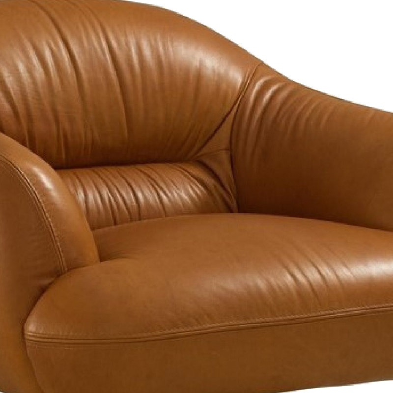 Fauteuil en cuir véritable touffeté Lamoria, Cuir véritable cognac