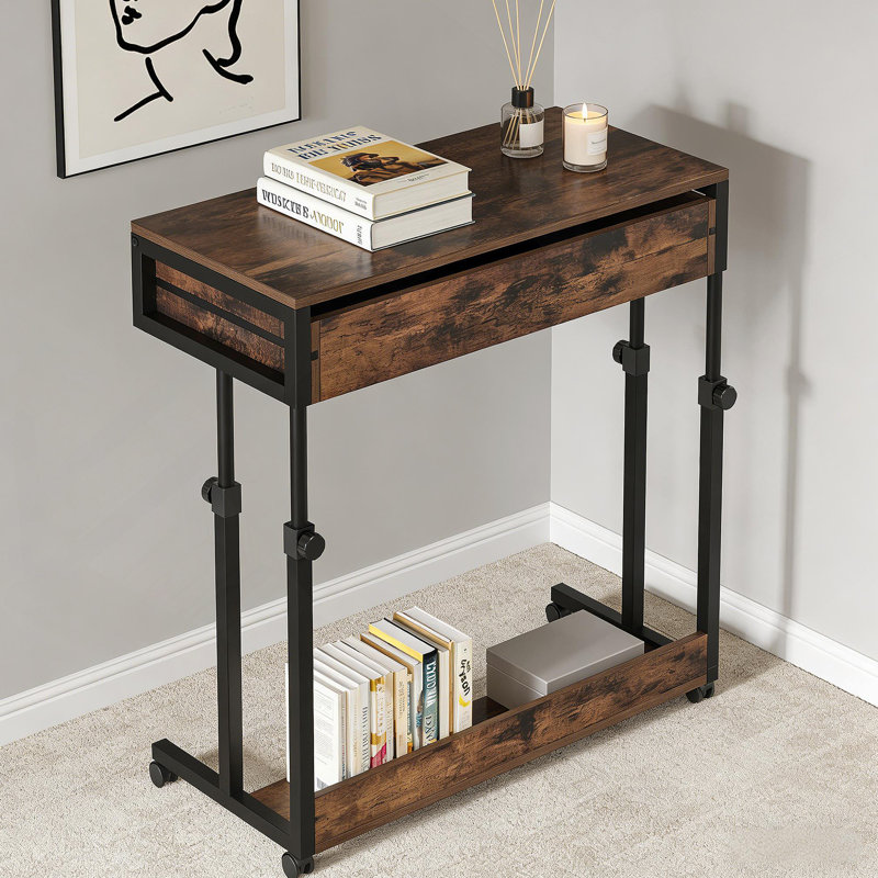 Table de bureau, bureau compact avec roues, bureau d'écriture à hauteur réglable, table basse mobile