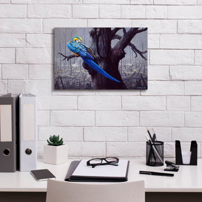 Epic Graffiti 'Blue And Yellow Macaw In Burned For " Blue And Yellow Macaw In Burned Forest " by Harro Maass