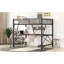 Lit mezzanine double en métal et panneau de fibres à densité moyenne avec bureau et tablette, noir