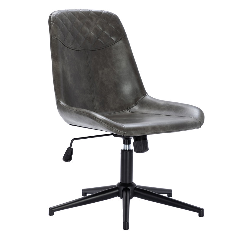  Chaise de bureau pivotante en cuir à hauteur réglable de 23 po de largeur avec dossier matelassé, Gris mat, Noir
