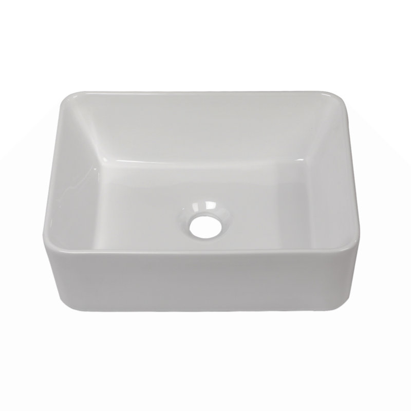 Lavabo de salle de bain vasque rectangulaire en céramique 16 po x 12 po, Robinets à monotrou, Blanc