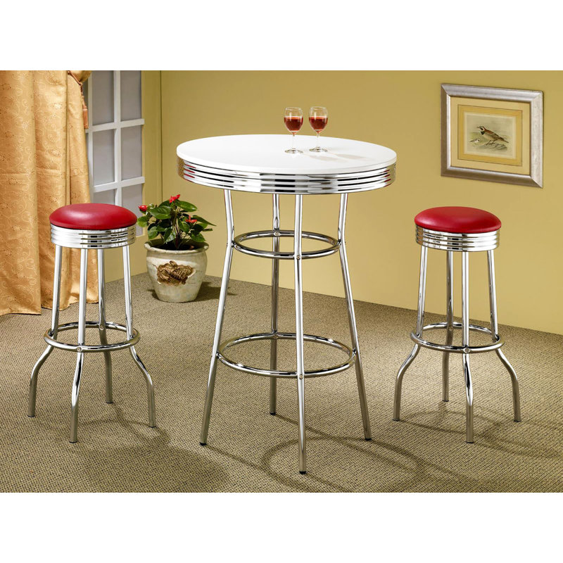 2 chaises de bar rouges - avec base et coussin de 2 tabourets 1950S Diner Shine