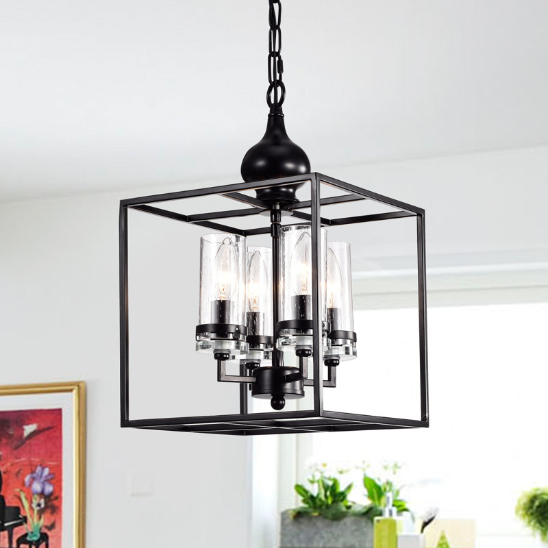 Luminaire suspendu carré 4 lumières lanterne Estevan
