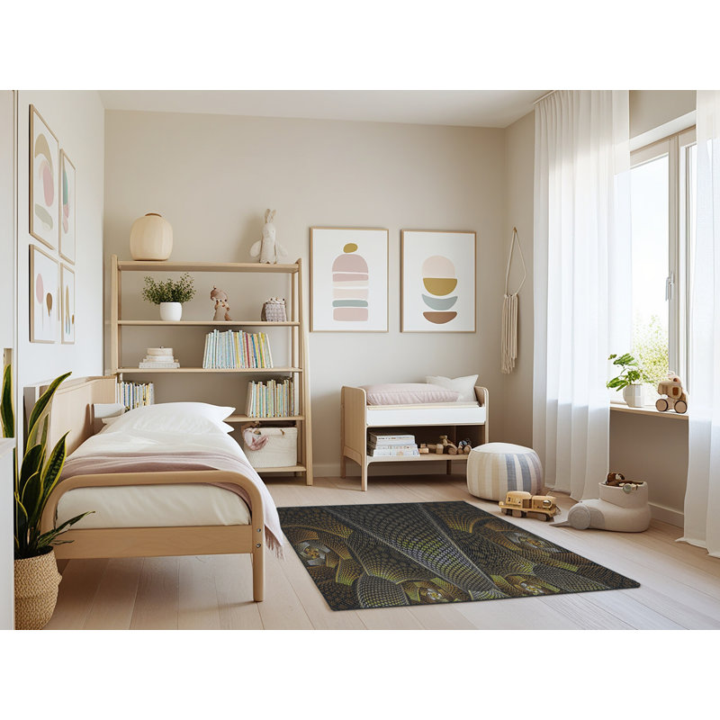 Tapis jaune/noir tissé à la machine, Rectangle 4 pi x 6 pi