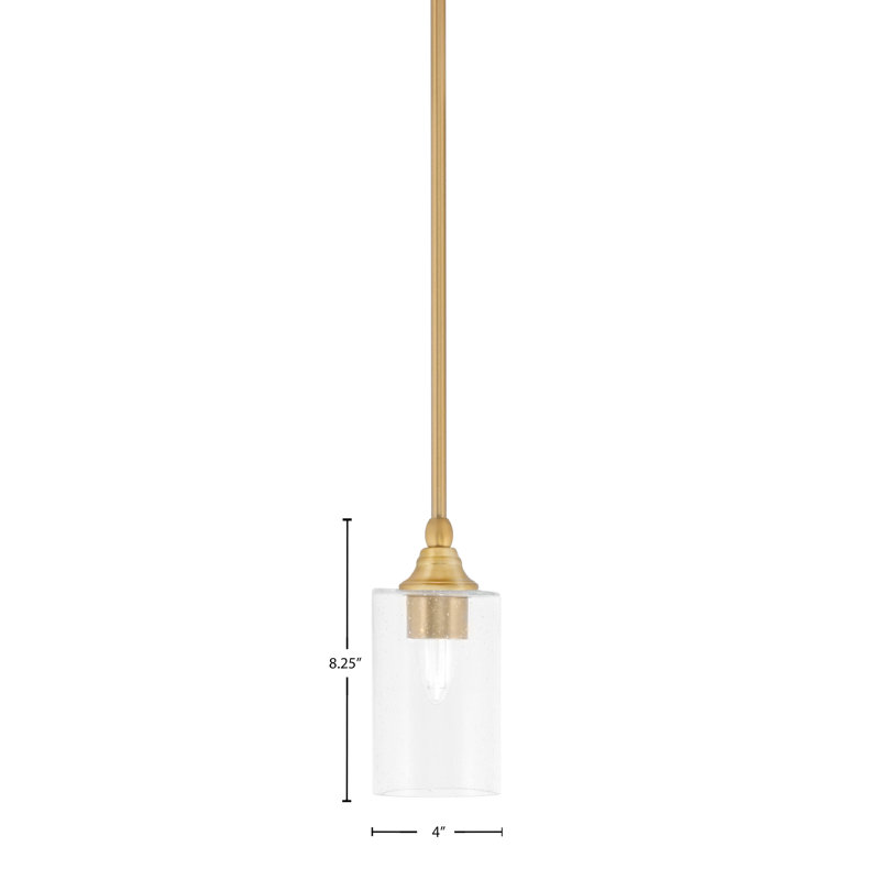 Stem Hung Mini Pendant Shown In New Age Brass Finish With 4" Clear Bubble Glass, New Age Brass