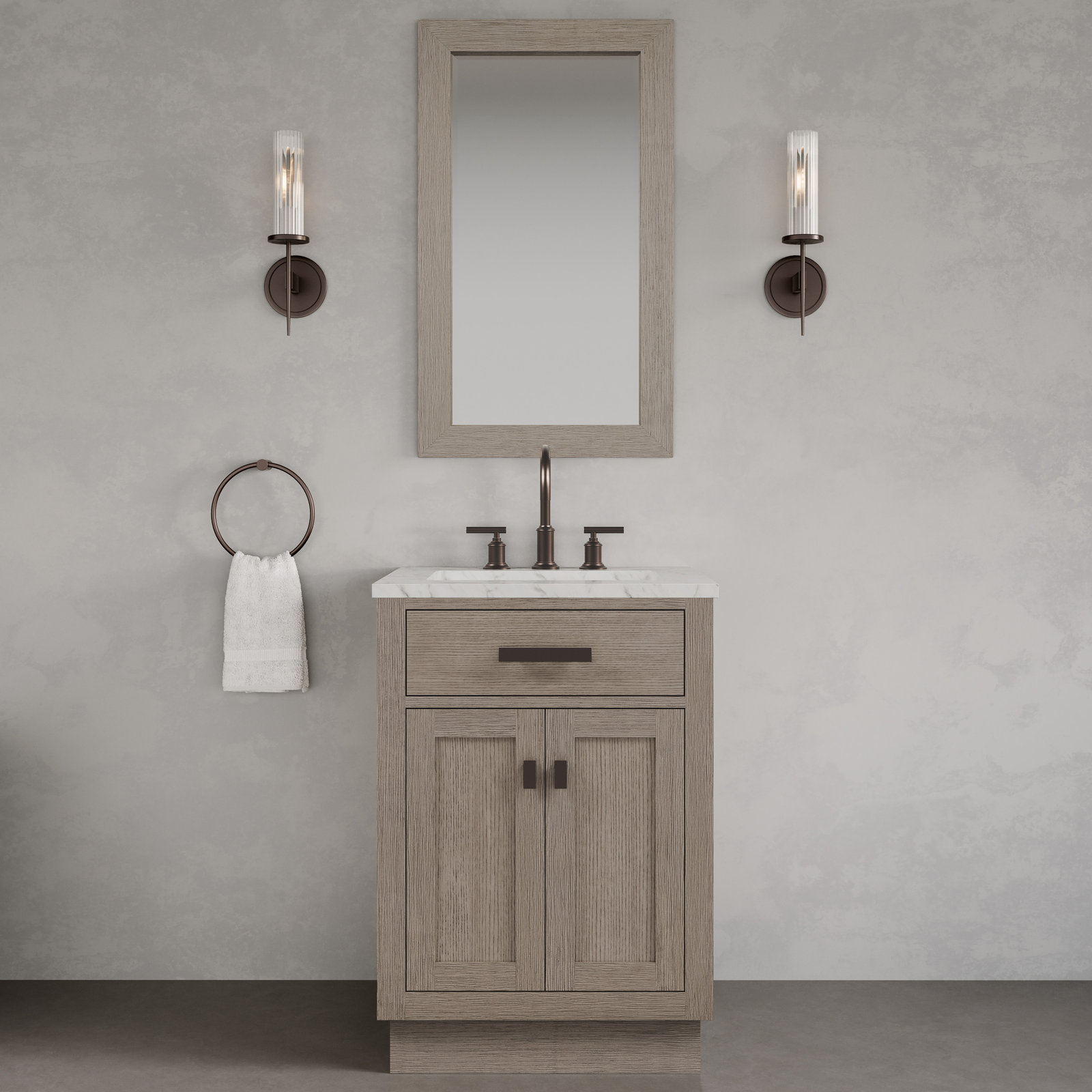 Breshey Carrara Marble Single Bathroom Vanity, Gray, 24"W x 21.6"D x 34.2"H