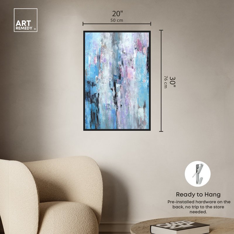 «Blue Imagination Boho Elegant Abstract» par Art Remedy, H 37 po x l 25 po, Cadre noir