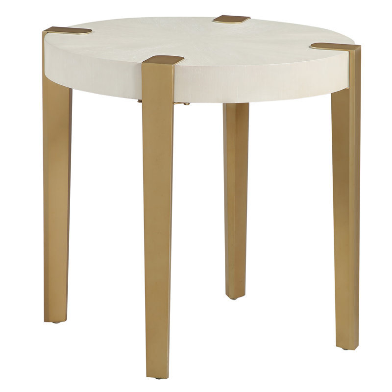 Table de bout ronde en bois 24 po Missick, Or, Blanc