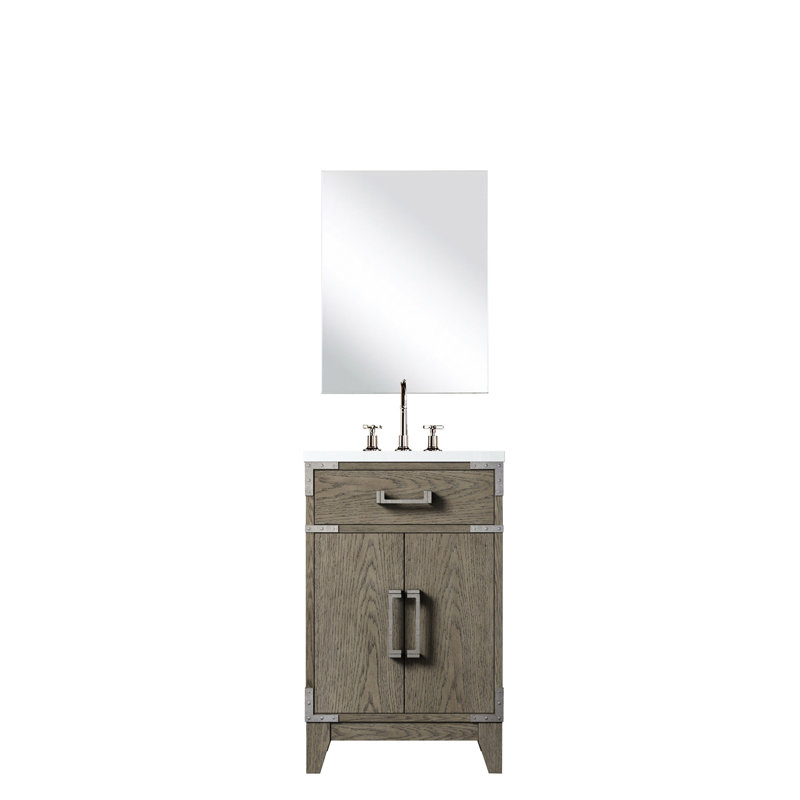 20 po  Meuble-lavabo en chêne gris X 18, comptoir en acrylique, robinet, comptoir à miroir et, Gris