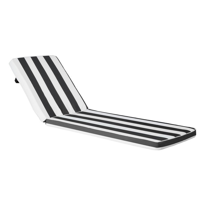 Chaise Lounge Cushion, 74 x 22 x 3 in, Outdoor Lounge Chair Cushions, Waterproof & Fade-Resistant Sun Lounger Cushions with Ties, Patio Lounger Pads for Pool Deck, Black & White Stripes
