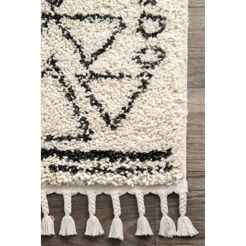 Tapis blanc cassé / noir Adiana, Rectangle 9 pi 2 po x 12 pi