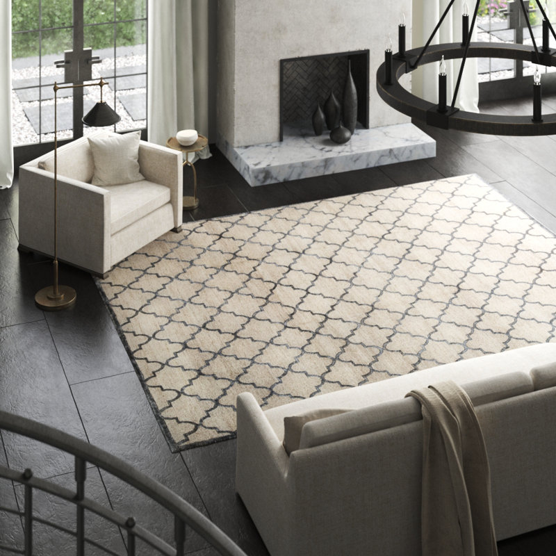 Jute / Sisal Geometric Area Rug in Beige/Dark Gray