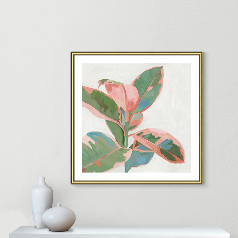 Ficus rose I - reproduction d'art, H 33,25 po x l 33,25 po x P 0,88 po, Papier encadré doré