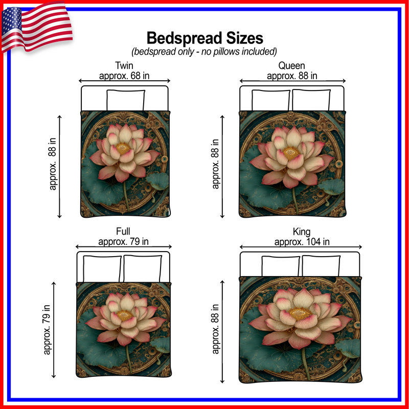 Intricate Lotus Illustration Bedding Lotus Bedspread Floral, Full / Double