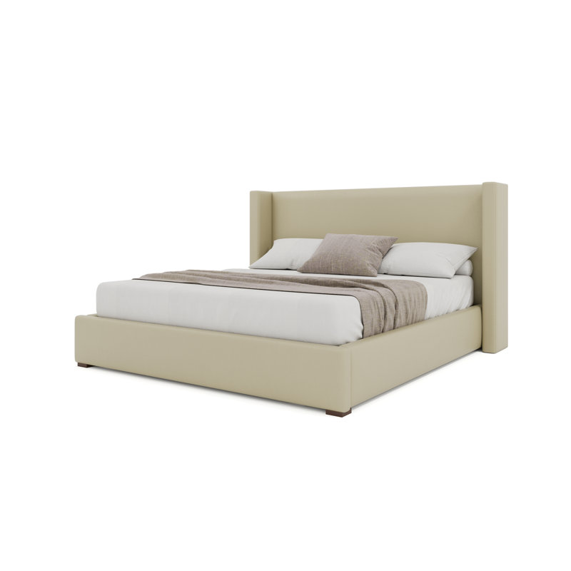 Vegan Leather Wingback Bed, Cream, California King