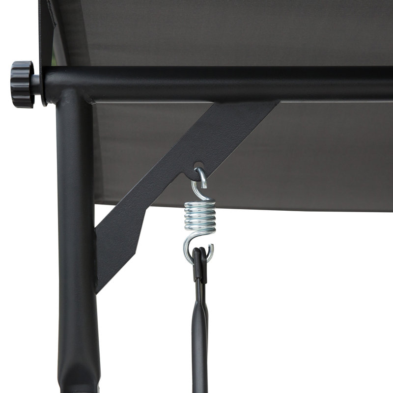 Gray 2-Person Outdoor Swing with Canopy and Storage Table