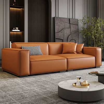 Canapé modulaire orange en cuir véritable