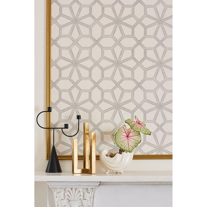Geometric Wallpaper Roll, Beige/Gray