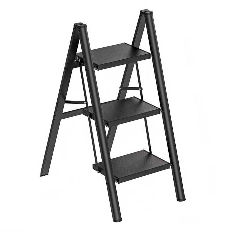 3 Step Ladder, Lightweight Aluminum Folding Step Stoo, Black