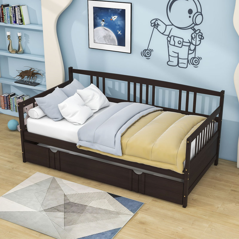 Jaye Wooden Daybed with Twin Size Trundle, Espresso, Twin