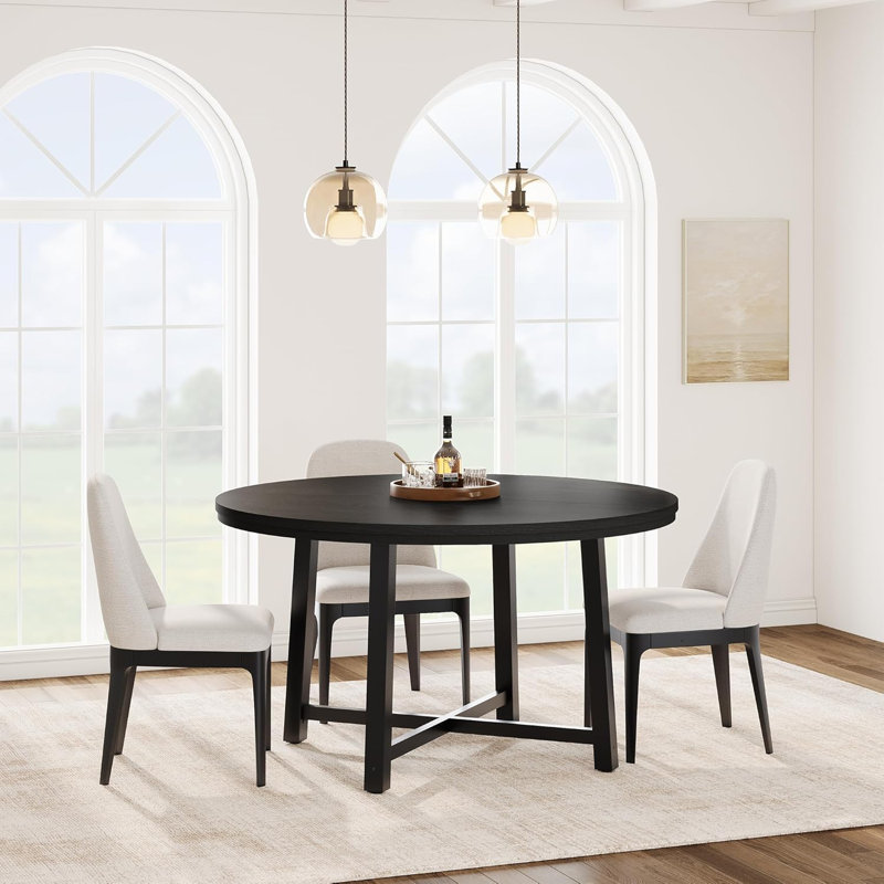 120 cm Round Wooden Dining Table, Black, Black, Black, Black