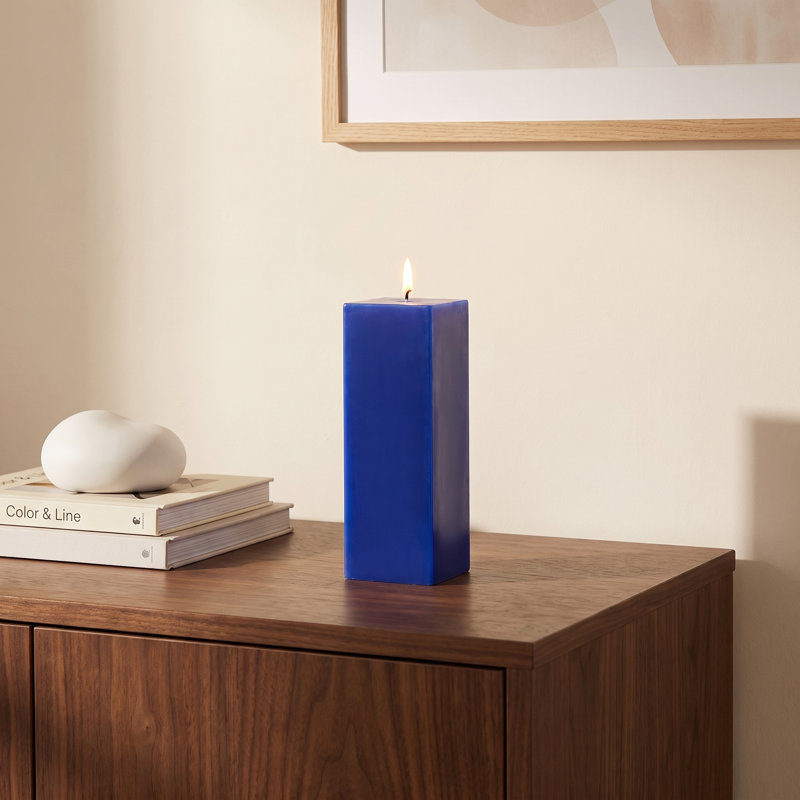 Pillar Candle, Blue, 9" H x 3" W x 3" D, 1 Candle