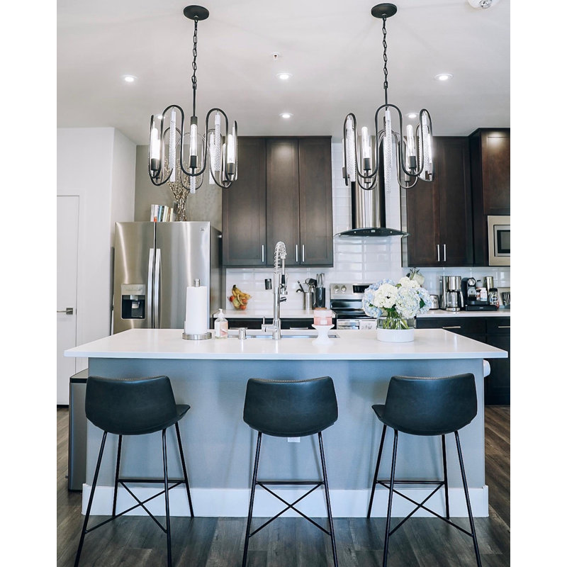 Matte Black and Chrome 6-Light Geometric Chandelier