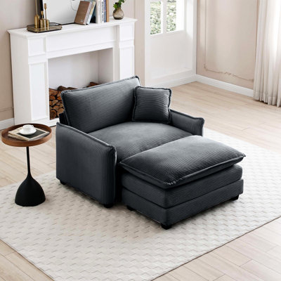 Siège simple avec repose-pieds en velours côtelé gris, convient au salon, au club et au cinéma à domicile, charme rétro, velours côtelé délicat doux, confort semblable au nuage, mousse viscoélastique à deux couches, quatre couleurs assorties